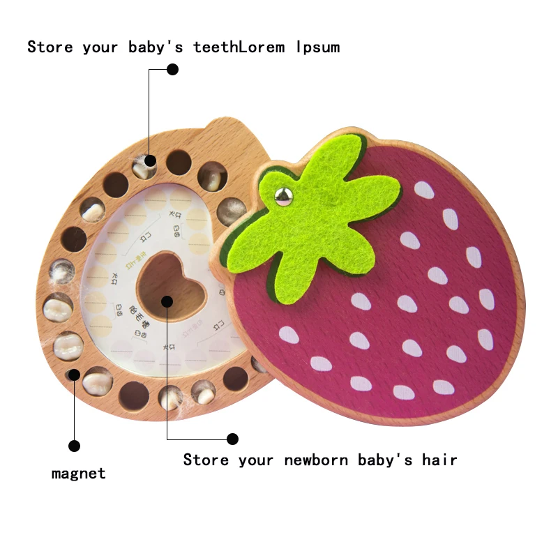 Детская деревянная коробка с зубами клубники, Сувенирная Коробка с зубами, коллекция сувениров, Детская коробка для хранения волос, подарочная коробка