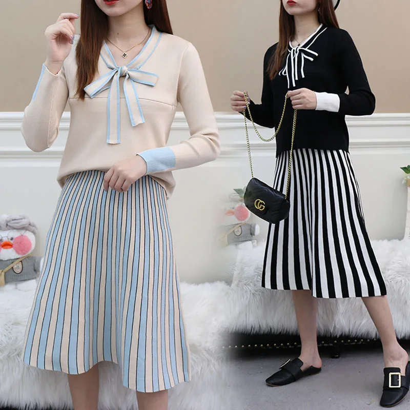 

6107# Autumn Fashion Maternity Nursing Clothing Suits Sweet Feeding Knitted Shirts + Skirts Clothes for Pregnant Women Pregnancy