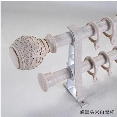 Double rod Плотная ткань зерна ретро сплошной тихий Римский карниз с декоративной головкой один или двойной карниз - Цвет: Double rod
