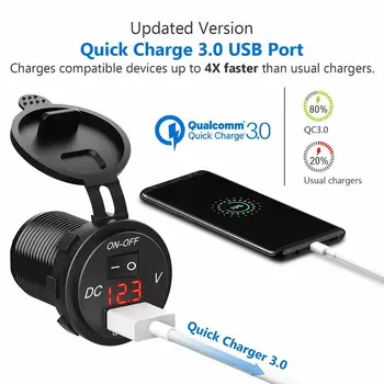 

Car Dual USB QC 3.0 Charger Socket Power Outlet Charger With Digital Voltage Display For 12V/24V Car Motorcycle