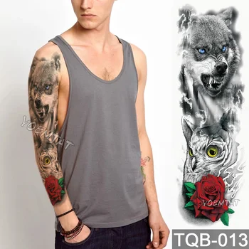 

New 1 Piece Temporary Tattoo Sticker Wolf owl rose flower pattern Full Flower Tattoo with Arm Body Art Big Large Fake Tattoo