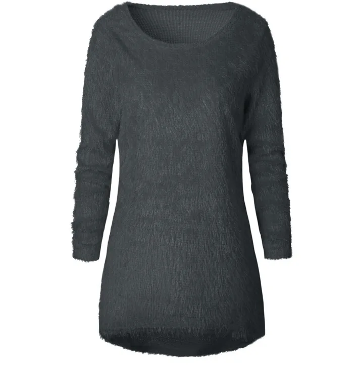 Женский пуловер с длинным рукавом, Свободный Пушистый джемпер, свитер, повседневный однотонный мохер, туника, пуловер, топы, мешковатые - Цвет: Серый