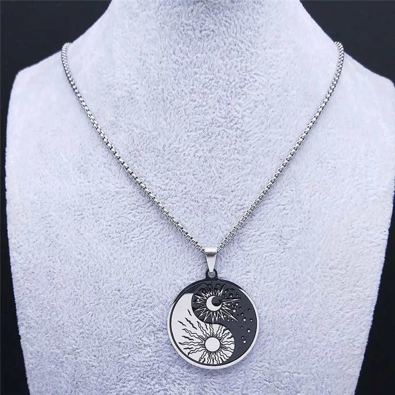 Stainless Steel Yin Yang Tai Chi Gossip Sun Moon Necklaces Chain for Women/Men Silver Color Necklaces Jewelry chaine collier