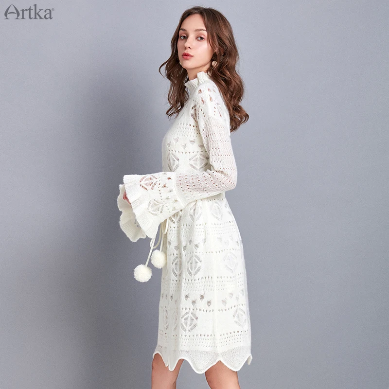 Женское трикотажное платье свитер ARTKA элегантное ажурное из мохерового