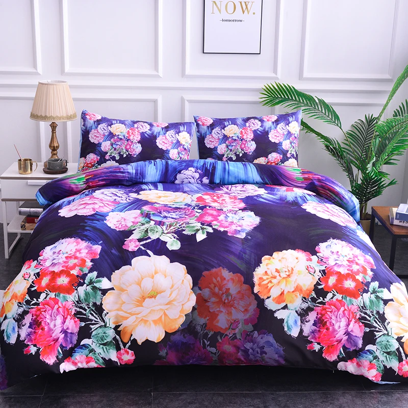 Роскошный цветочный пододеяльник набор 3D набор постельных принадлежностей одеяло наволочка, накидки набор из стеганого одеяла и покрывала один/Твин/Полный/королева/король Размер