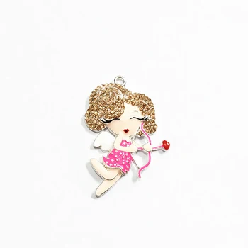 

Newest ! 45mm*33mm 10pcs/lot Beautiful Girl With Love Arrow Rhinestone Pendants