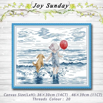 

Seaside boy and dog decor painting 14CT 11CT counted cross stitch kits embroidery sets Needlework Sets Home Decoration