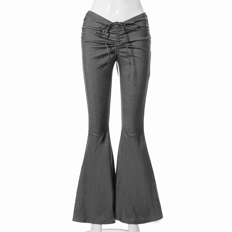 Girlfairy Women Ruched Drawstring Flare Pants Sexy High Waist Wrap Hip