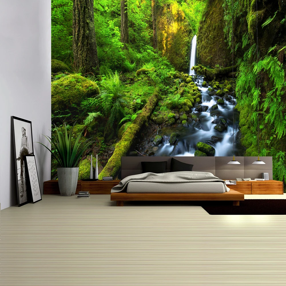 Forest Stream Tapestry Wall Hanging Sandy Beach Picnic Rug Camping Tent Sleeping Pad Bedspread