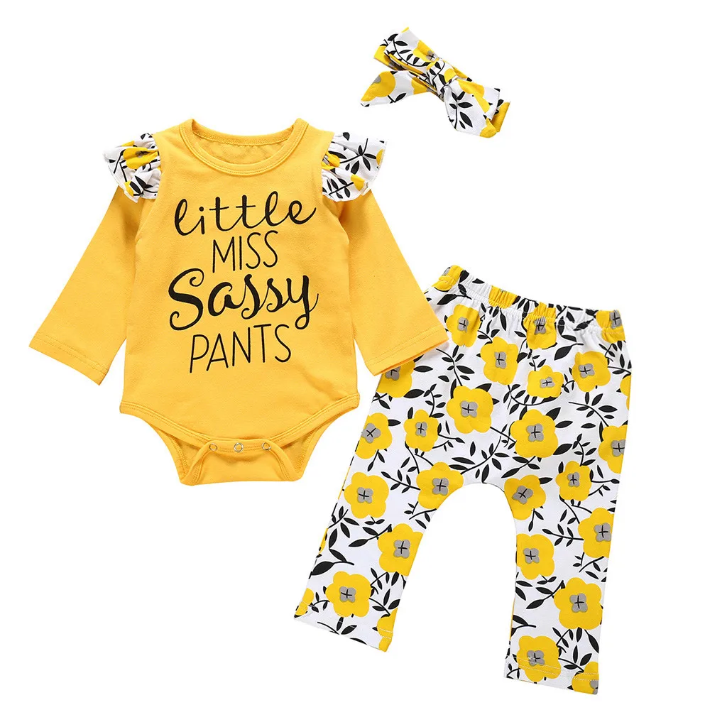 

0M-24M Children's Alphabet Sun Flower Short Sleeve Robe + Printed Trousers + Hair Band Set Fashionable Exquisite Flower S4