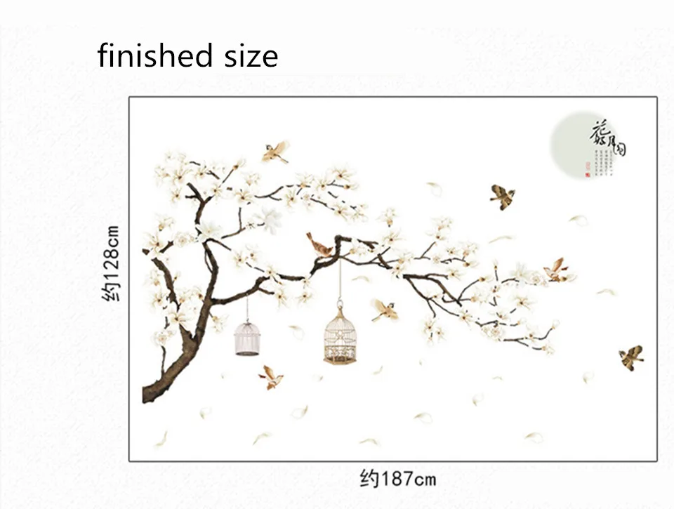 187*128 см Большой размер дерево наклейки на стену с изображением птиц цветок домашний декор обои для гостиной спальни DIY виниловые комнаты украшения