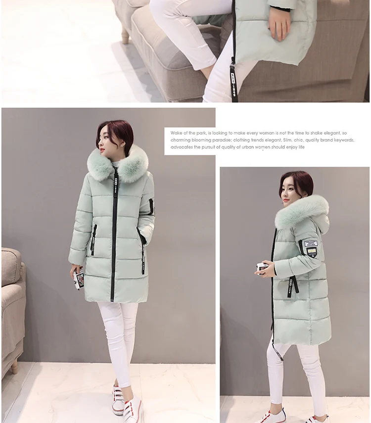Новая модная женская зимняя куртка с меховым воротником, теплое Женское зимнее пальто с капюшоном, длинный пуховик, верхняя одежда