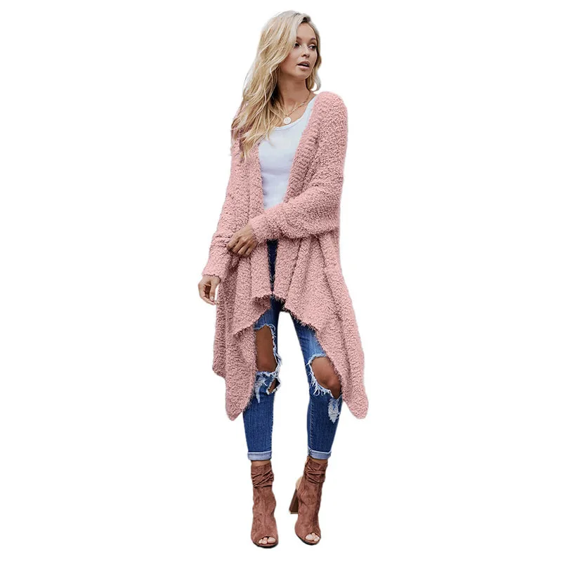 Pink Sweater SEBOWEL женские вязаные большого размера, мешковатые длинные свитера кардиган пальто карманы женский открытый передний высокий низкий зимний теплый свитер одежда - Цвет: Pink Sweater