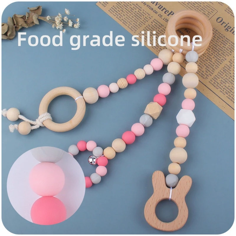 3/4 Pcs Baby Gym Frame Beech Wood Ring Baby Fitness Rack Pendants Silicone Beads Teether Newborn Stroller Rattle Play Gym Toys baby play gym toys