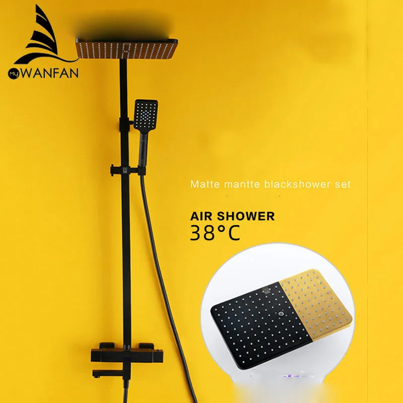 Черный смеситель для ванной комнаты душа с настенным креплением набор Дождевого