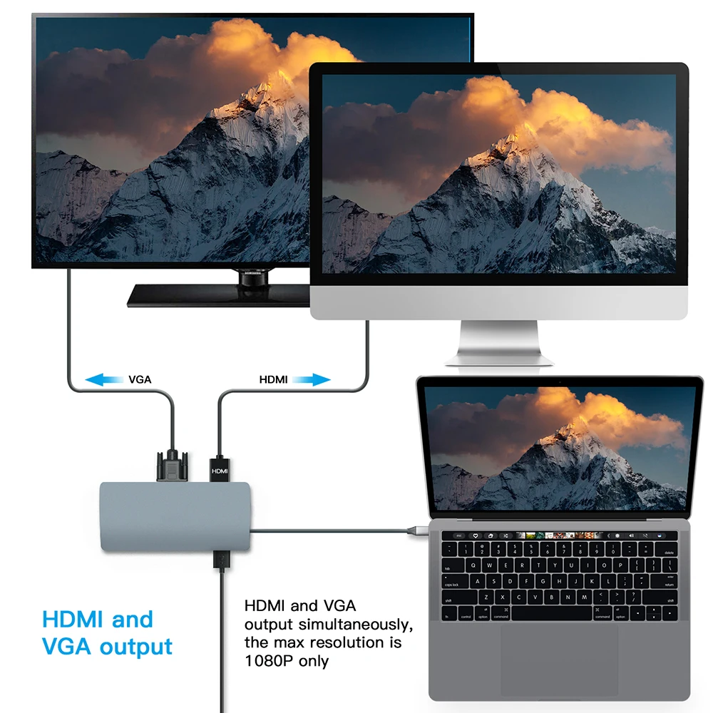 10 в 1 Miltifunctional док-станция USB C до USB3.0 4K HD 1080P VGA 1 Гбит/с Ethernet сети 60 Вт PD концентратор-картридер