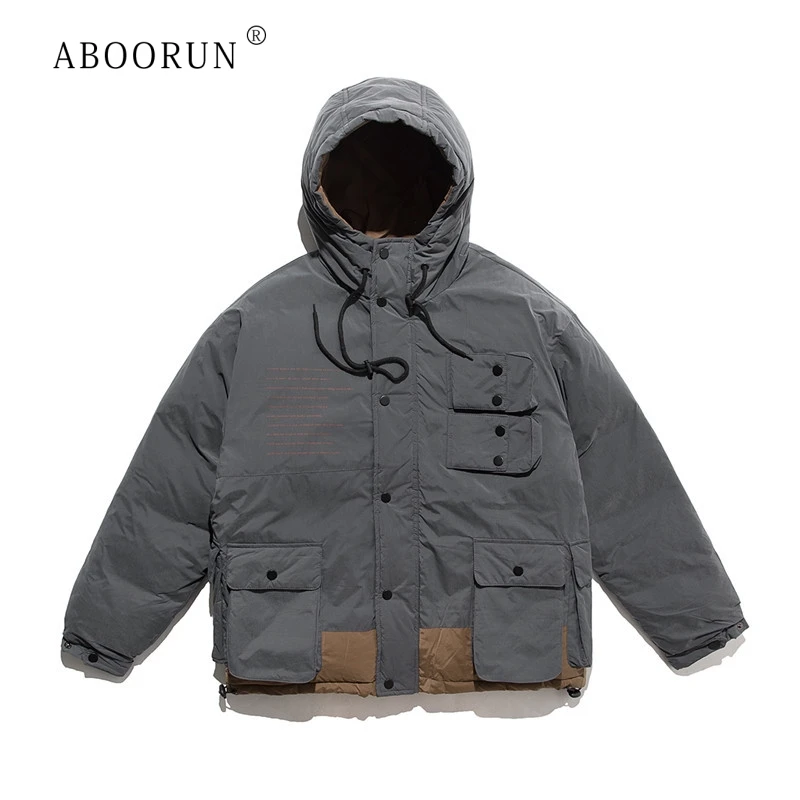 

ABOORUN Parka Men New Hooded Winter Jacket Men Casual Solid Big Pockets Jacket Plus Size Thick Retro Warm Jacket Coats R1718