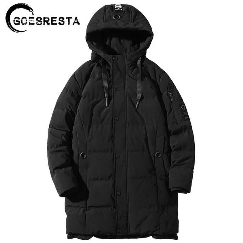 

GOESRESTA 2020 Winter Thick Warm Jacket Men Solid Color Fashion Long Parkas Casual Hooded Large Size Cotton Coat Men M-4XL