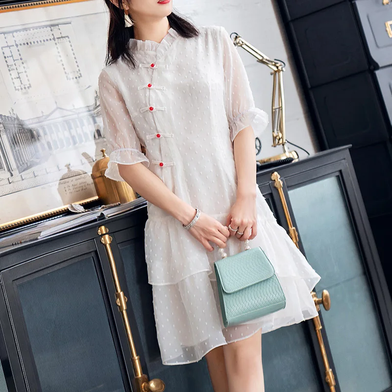 

A Generation of Fat Young New Cheongsam Summer 2019 New Style Elegant Modified Version Short-height Dress 19278