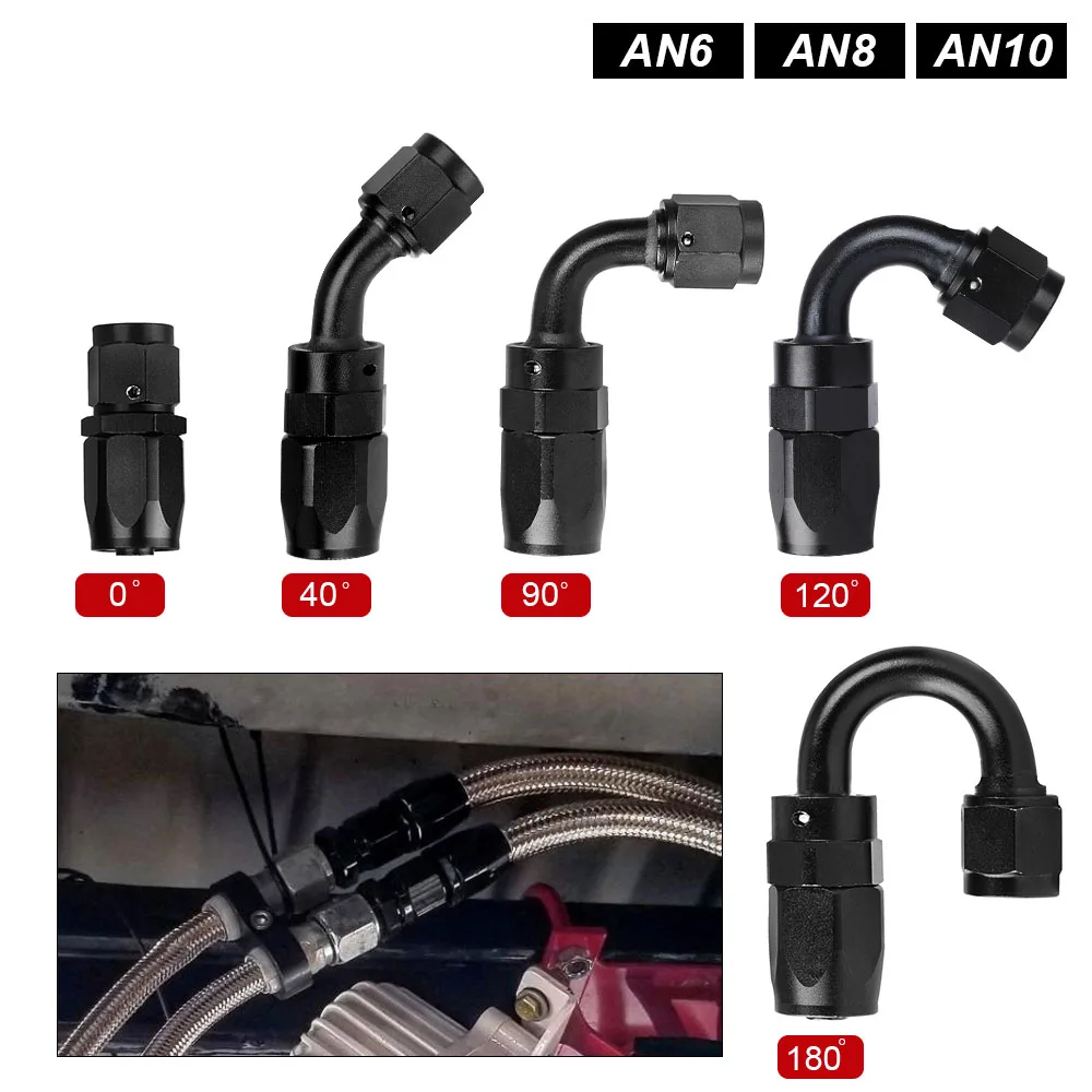 

AN6 AN8 AN10 Oil Fuel Swivel Hose Anoized Aluminum Straight Elbow 0 45 90 120 180 Degree Hose End Oil Fuel Reusable Fitting