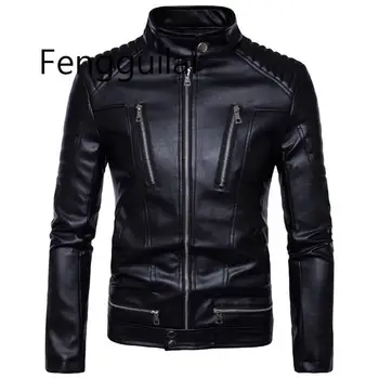 

Newest British Motorcycle Leather Jacket Men Classic Design Multi-Zippers Biker Jackets Male Bomber Leather Jackets Coats