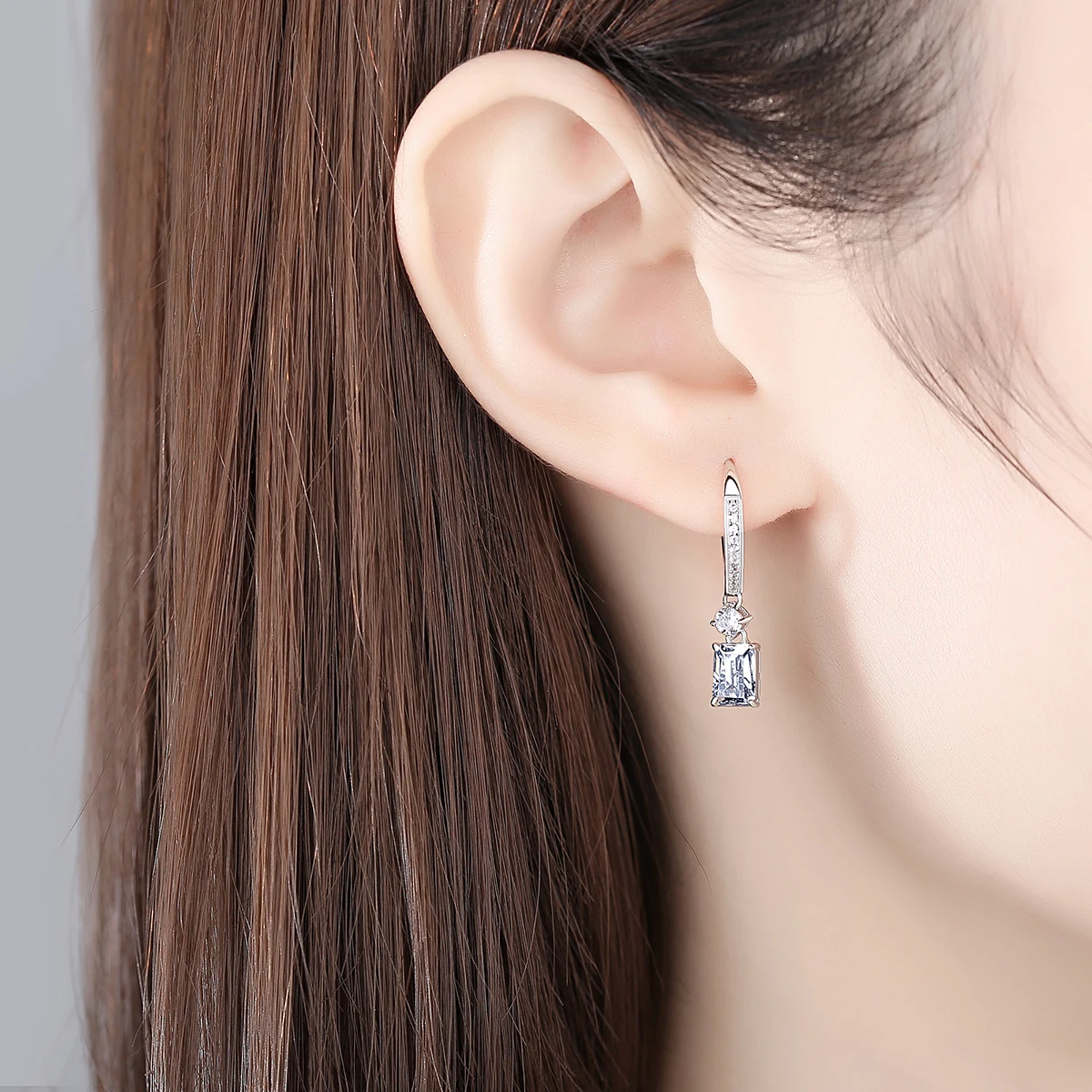 Orecchini a cerchio quadrati in argento sterling CZ per donne Accessori di tendenza per ganci per le orecchie di fidanzamento di nozze pregiati_voghion.com