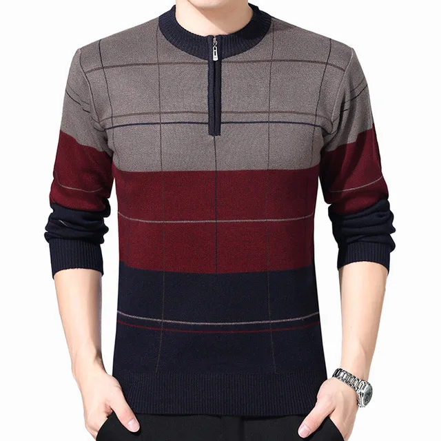 Autumn Winter Men's Sweaters Thick Warm Sweaters Wool Sweater Male Knitted Cashmere Pullover sweter кофты Plus Size M-3XL J722 - Цвет: Red Plaid