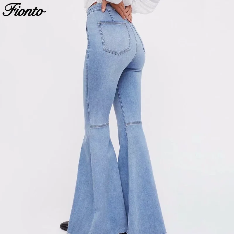 

FIONTO New Fashion Spring Autumn Style Elasticity Splicing Loudspeaker Jeans Women High Waists Slim Long Trousers CA2269/5