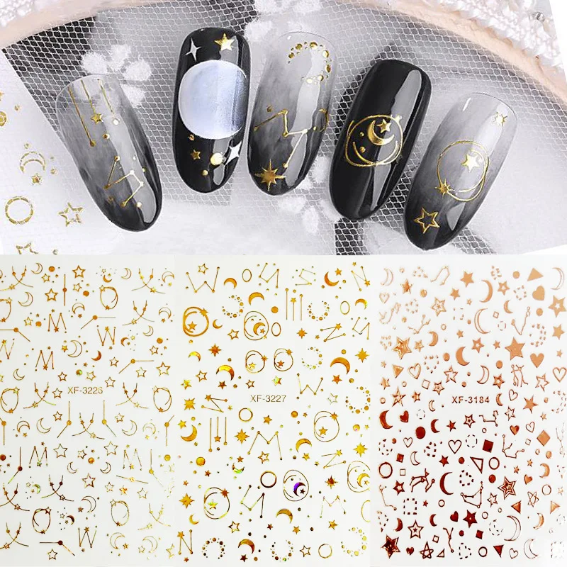 Красочные стикеры 3D на ногти Nail Art Переводные снежинки дизайн золото наклейка