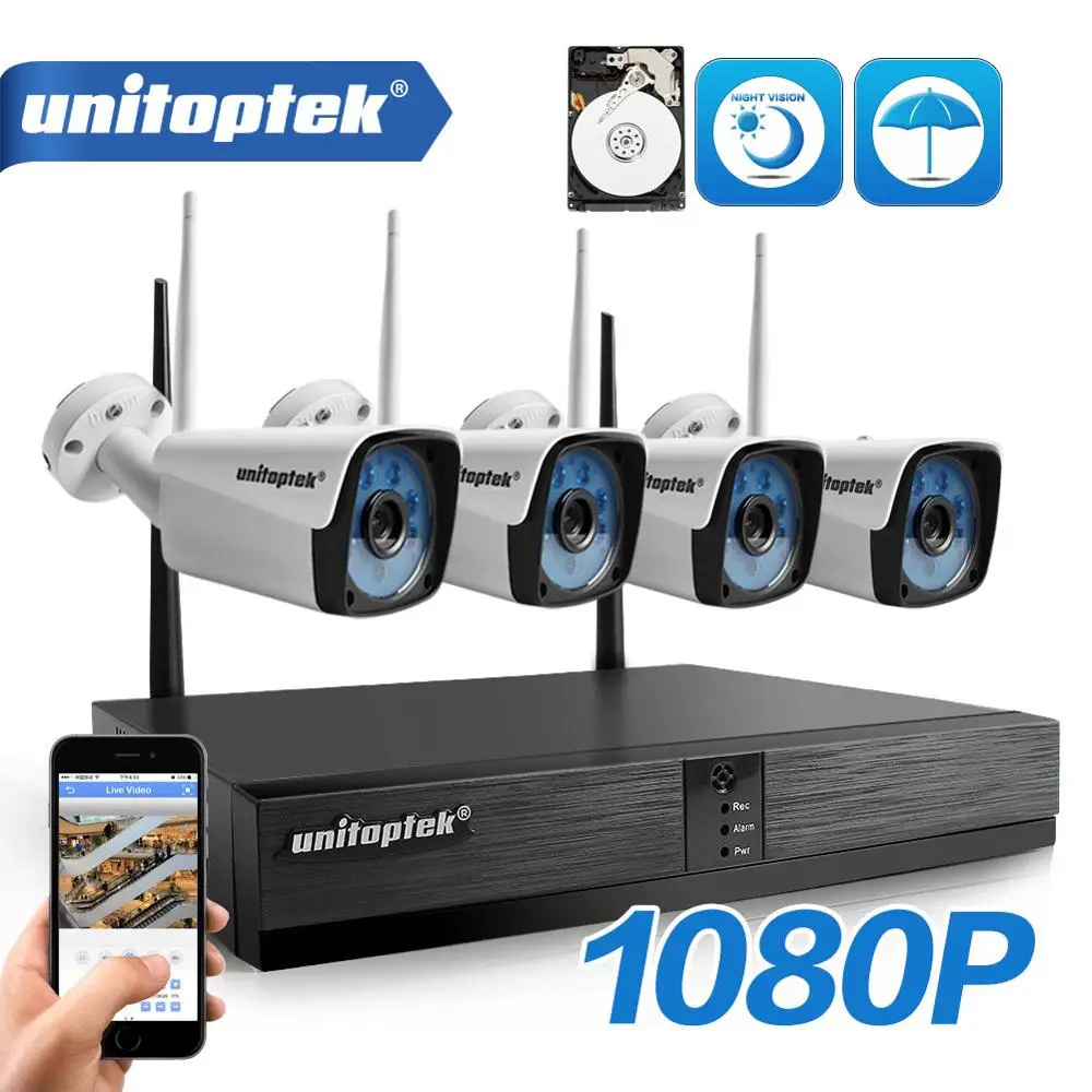 

H.265 1080P 2MP 4Ch Wireless CCTV Camera System Set Outdoor Waterproof Video Security Surveillance WIFI Camera Kit P2P APP XMEYE