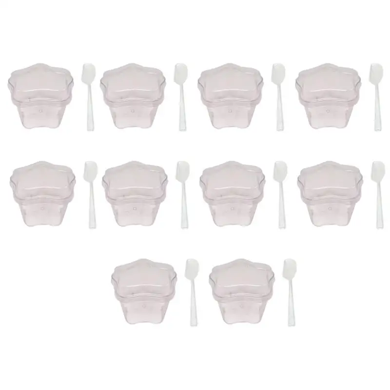 

10 Set Disposable Dessert Cups Practical Ice Cream Cup Portable Jelly Pudding Mousse Cup with Spoon and Lid for Home Shop