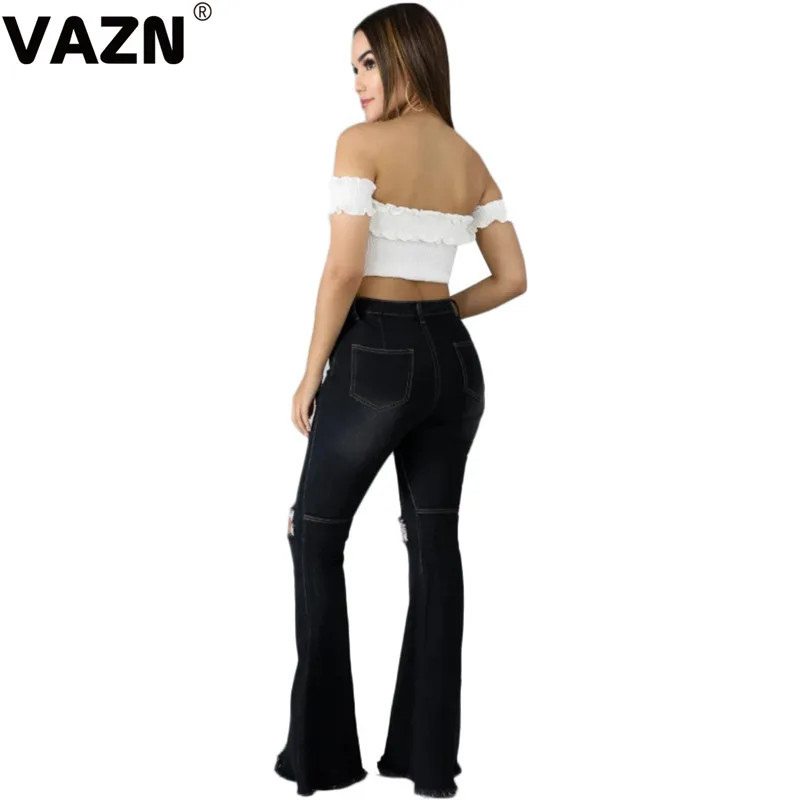 VAZN KM8063, новинка, джинсы с дырками, элегантные, для зрелых лет, сексуальные, высокие, формальные комбинезоны, высокая талия, для женщин, длинные, тонкие сапоги, укороченные штаны