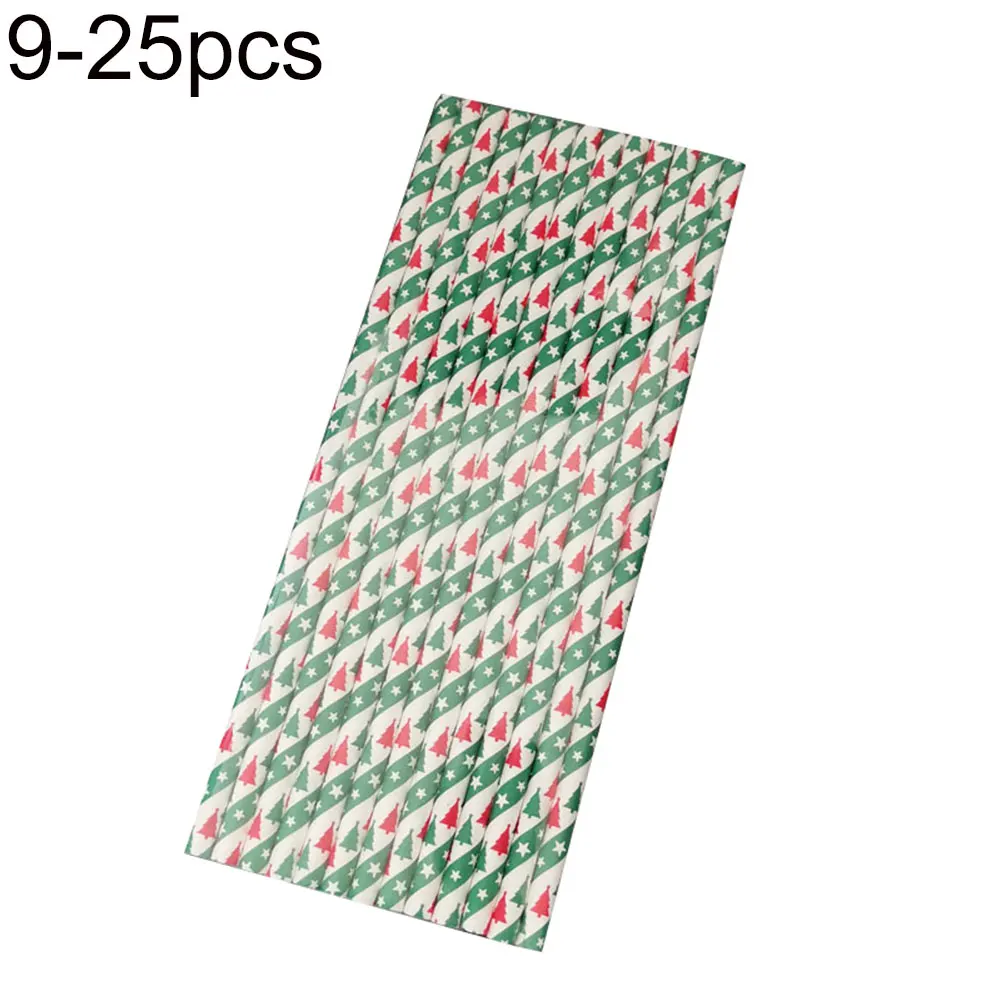 25 шт. Рождественская елка снежинка шляпа точка печати одноразовые бумажные питьевые соломинки кухонные аксессуары Кухонные гаджеты - Цвет: 9