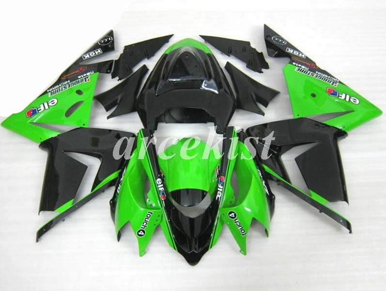ABS мотоцикл обтекатели комплект подходит для kawasaki Ninja ZX-10R ZX10R 2004 2005 04 05 10R Кузов Набор на заказ Зеленый Черный эльф