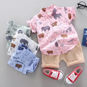 

Casual Baby Boy Print Suit Clothes Girls Cartoon Short sleeve T-shirt +Cotton Shorts 2Pcs Kids Summer Outfit 27 Colors Sets Boys