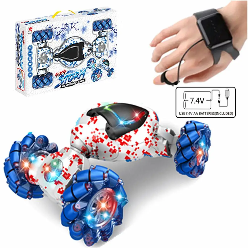 1:12 2,4 GHz 4WD Двусторонняя RC трюковая машина Датчик жестов часы контроль деформируемый электрический автомобиль вездеход RC автомобиль с светодиодный светильник