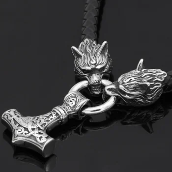 

Viking Wolf Head Chain Necklace Animal Pendant Necklace Thor's Hammer Norse Mythology Celtic Knot Rune Amulet Necklace