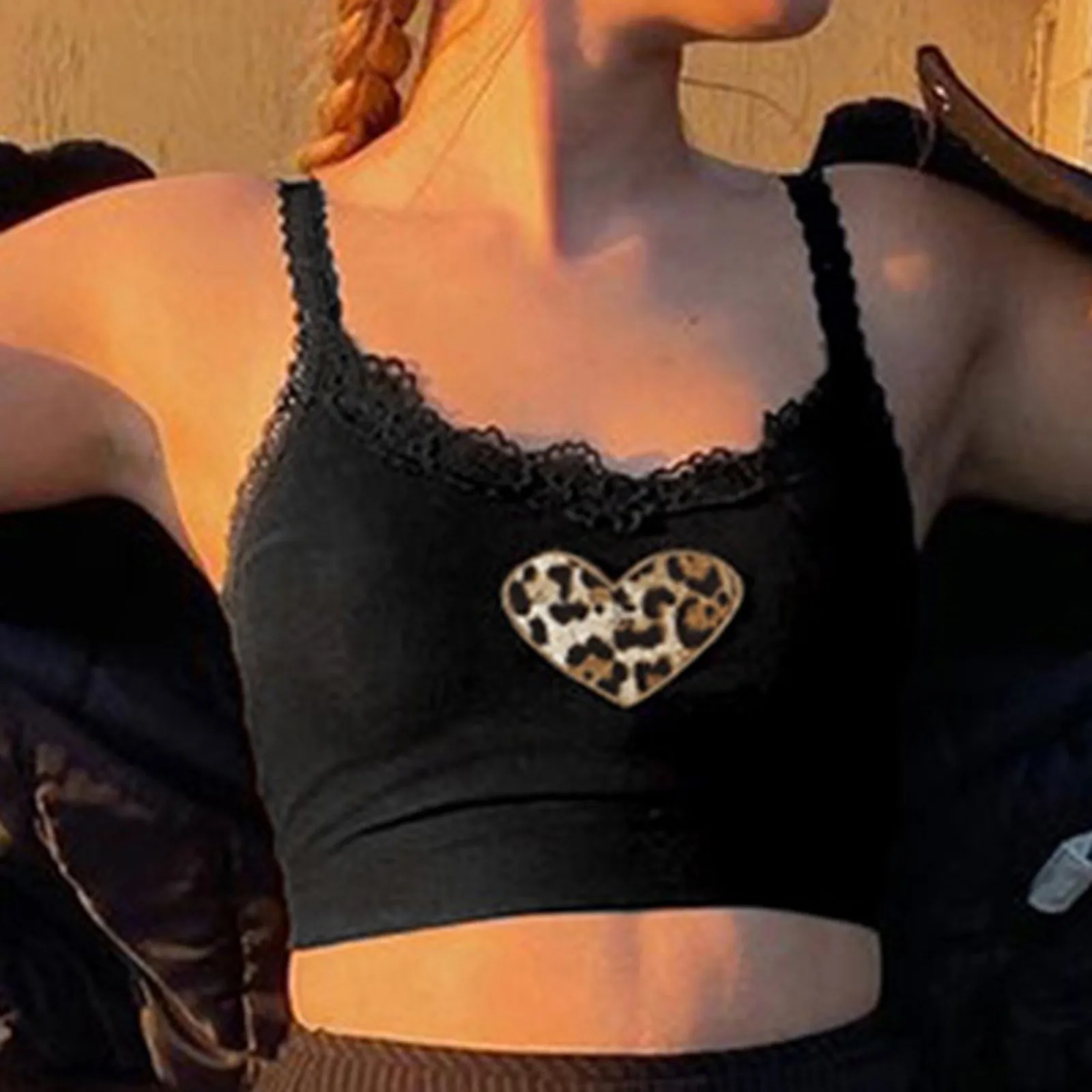 Leopard Printed Camisole Sexy Crop Top Women Camis Backless Lace Patchwork Tank 2021 Fashion Party Club Bustier Dropshipping | Женская