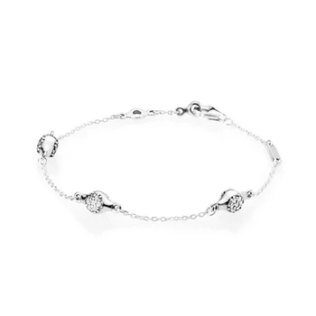 

NEW 2018 NEW 100% 925 Sterling Silver Classic Logo Charm Modern Heart Bracelet Clear CZ Pods Gift DIY Bead Jewelry