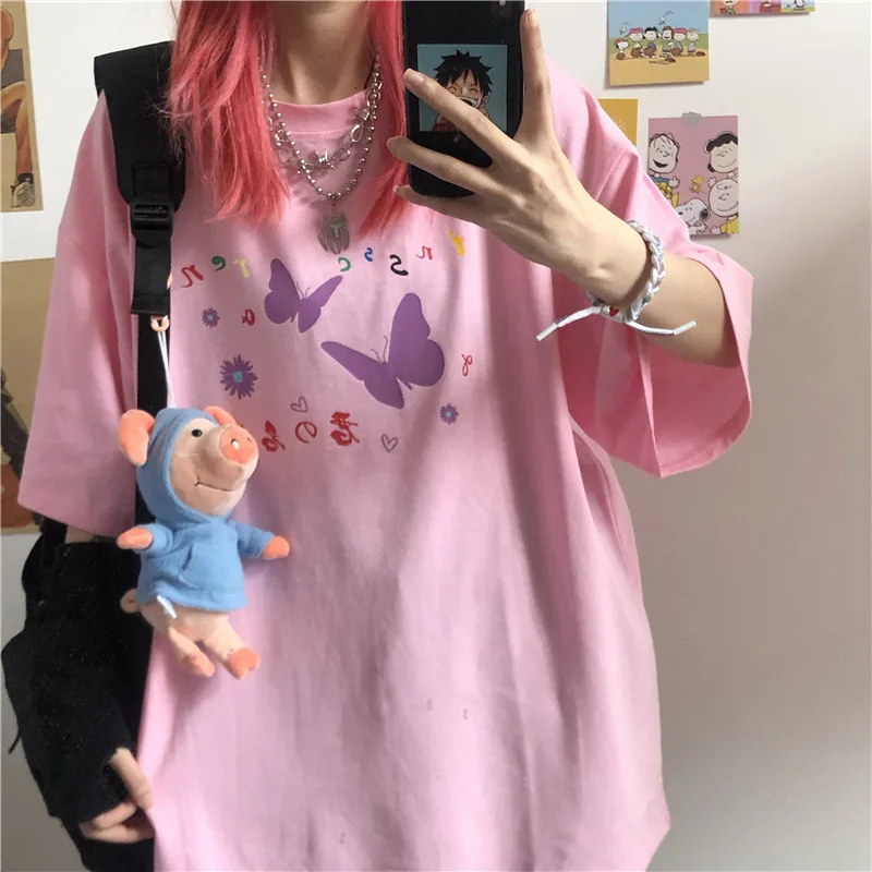 

2020 New Summer Preppy Style Kawayii Women T-shirt Casual Style Print Loose Oversize Half Sleeve Korean Clothes Free Shipping