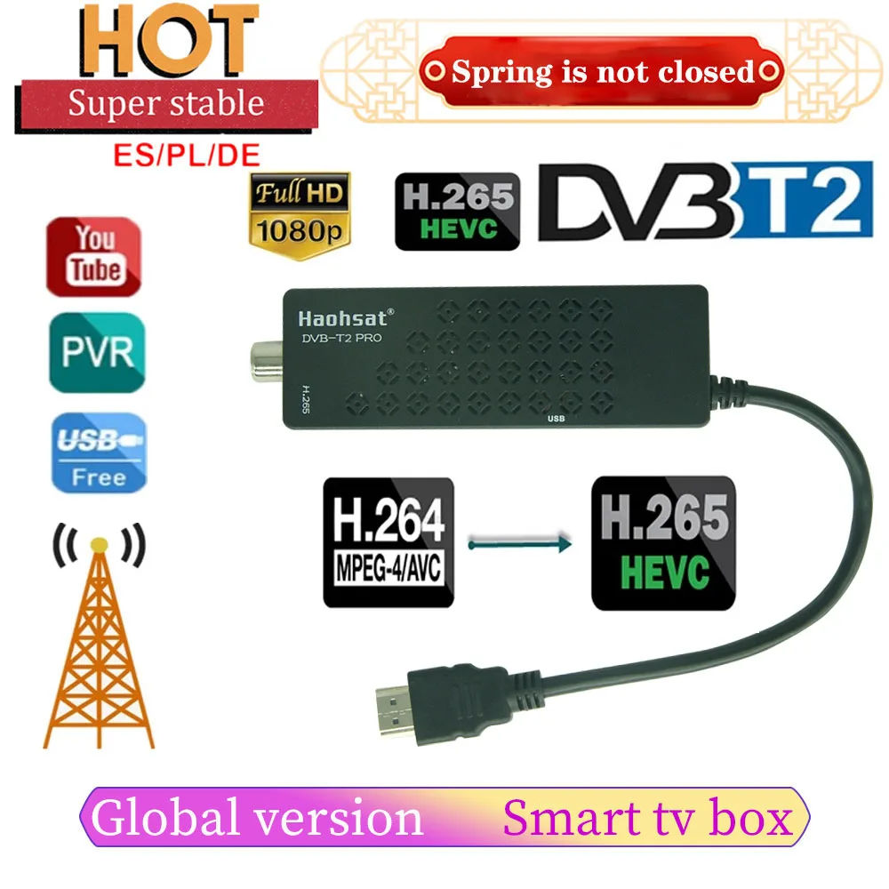 DVB-T2 pro H.265 HEVC Бит Цифровой наземный декодер DVB T2 Netflix итальянский HD цифровой