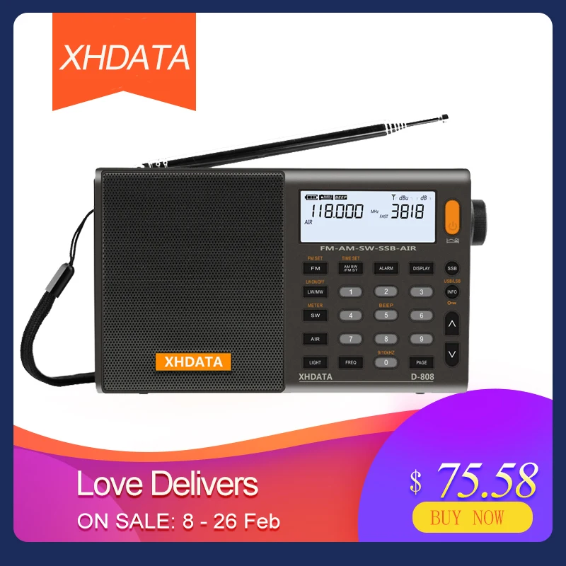 XHDATA D-808 Портативный цифровой радиоприемник FM стерео/SW/MW/LW SSB воздуха RDS мульти радиодиапазоне Динамик С ЖК-дисплей Дисплей будильник
