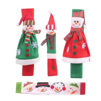 

Christmas Decorations 2021 Christmas Snowman Flannel Refrigerator Glove Oven Handle Protector Non-Slip Cover Set New Year 2021