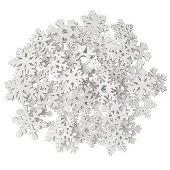 

100pcs Wooden Snowflake Slices Adorable Xmas Hanging Ornament Decoration Craft for Christmas Party Wedding Festival (White)