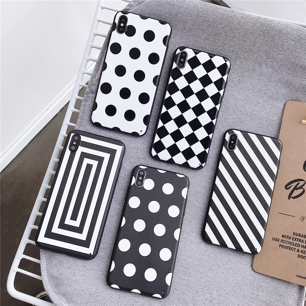 

Simple Black White Pattern Case for IPhone XR X XS Max 8 7 6S 6 Plus 5S 5 Case Fashion Stripe Wave Point Silicone + PC Cover