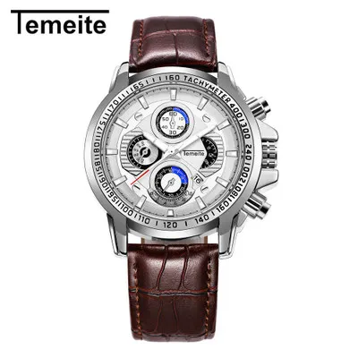 D Мужские часы TEMEITE, модный бренд, кварцевые часы, многофункциональные, с календарем, хронографом, светящиеся, водонепроницаемые, наручные часы для мужчин, подарок - Цвет: D