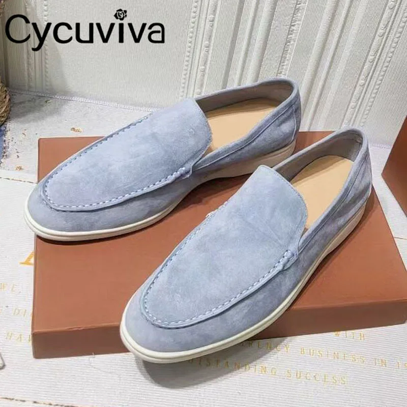

Hot Suede Women Loafers Round Toe Slip-on Casual Flat Shoes Ladies Brand Mules Summer Walk Penny Shoes Real Leather Lazy
