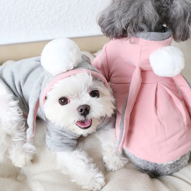 Cute Rabbit Ears Dog Pet Cat Jacket Coat Winter Warm Small Dog Puppy Chihuahua Clothes Dog Hoodie Vest Clothing For Pet