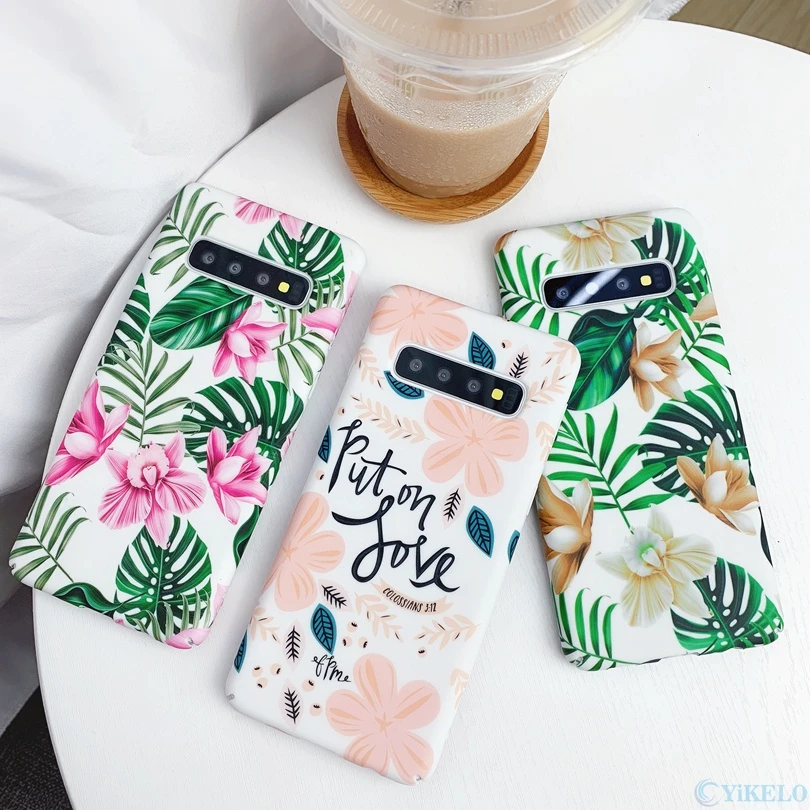 

Luminous Tropical Leaf Case For Samsung Galaxy S8 S9 S10 Plus S10E Note 8 9 10 A6 A7 2018 A50 A70 Colorful Floral Back on Cover