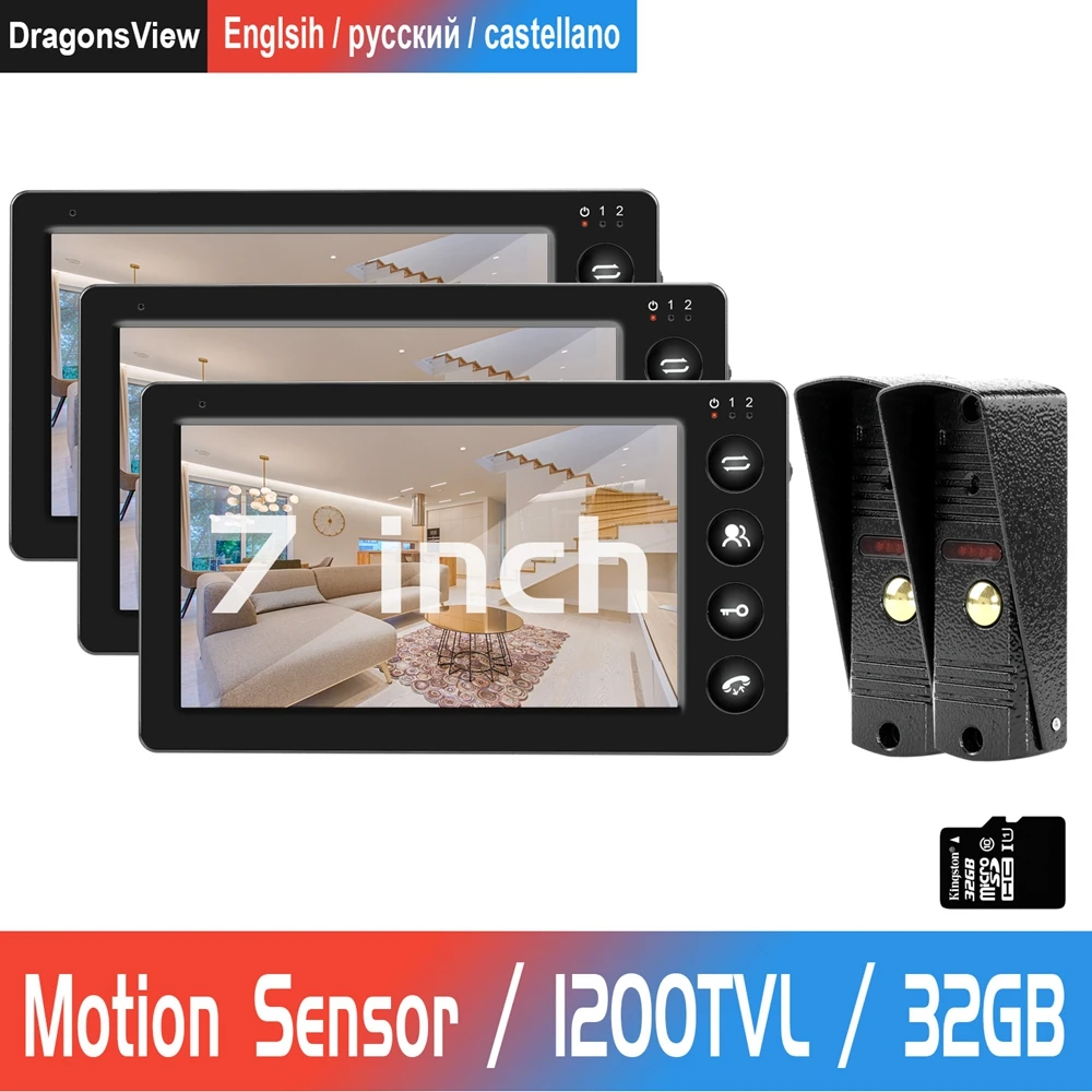 7 Inch Wired Video Door Phone 3 monitor with 2 Doorbell camera Home Video Doorbell Support Motion Detection Record Door Intercom 7 Inch Wired Video Door Phone 3 monitor with 2 Doorbell camera Home Video Doorbell Support Motion Detection Record Door Intercom